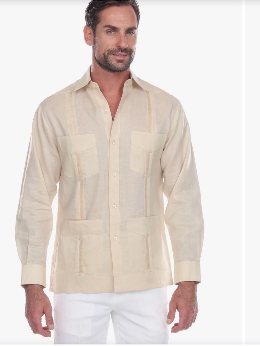 Cubavera Men’s 100% Linen Guayabera Shirt Size 3X Beige Tan 4 Pocket